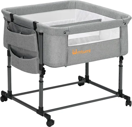 Vista 8 de MTWML Cuna gemelar para 2 bebés, cuna portátil para gemelos con bolsa de almacenamiento y funda de colchón reemplazable, cuna de cama doble