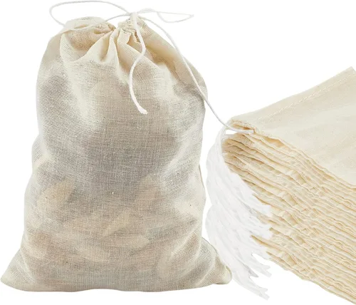 Vista 8 de TUZAZO Bolsas de Té Reutilizables - Paquete de 24 Bolsas de Gasa de Algodón Natural Sin Blanquear de Muselina Tipo Saquito para Colar Café Té e
