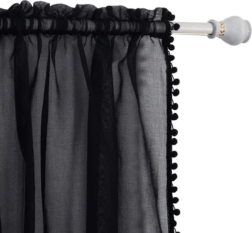 Vista 8 de Elegant Comfort Cortinas semitransparentes con borlas con pompones, juego de 2 paneles, con bolsillo para barra de 2 pulgadas, cortinas Naranja