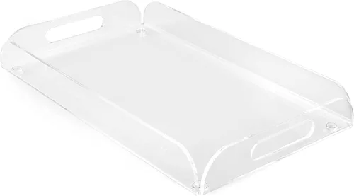 Vista 2 de Huang Acrylic Bandeja rectangular transparente para servir alimentos, bandeja de aperitivos para fiestas, vacaciones, cena familiar, 10 x 16 pulgadas