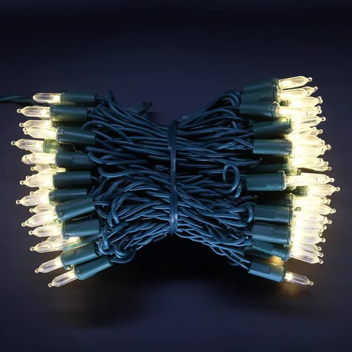 Vista 3 de Guirnalda de 100 luces LED de Navidad de color blanco cálido, cable verde de 35 pies, certificado UL, conectable, mini luces de Navidad