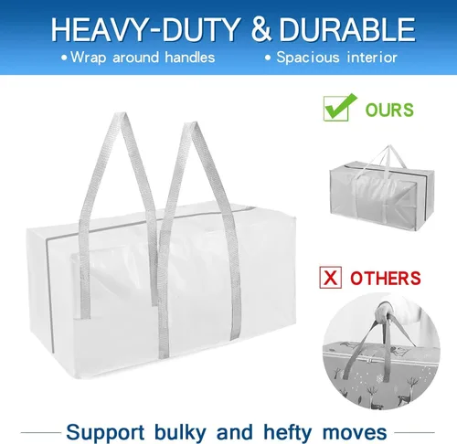 Vista 2 de Bolsas de mudanza extra grandes resistentes con asas extralargas, incluye correas de mochila, fácil almacenamiento para ahorrar espacio (gris)