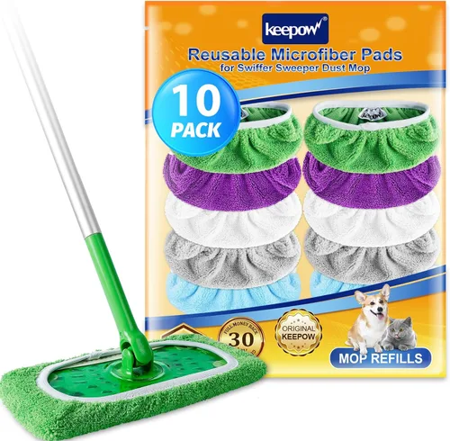 Vista 15 de KEEPOW Paños de barrido en seco reutilizables de microfibra compatibles con trapeador Swiffer, almohadillas lavables a máquina para trapeador