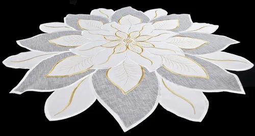 Vista 5 de Tapete de mesa bordado de Navidad blanco y dorado con estrella de Pascua (23 pulgadas, redondo)