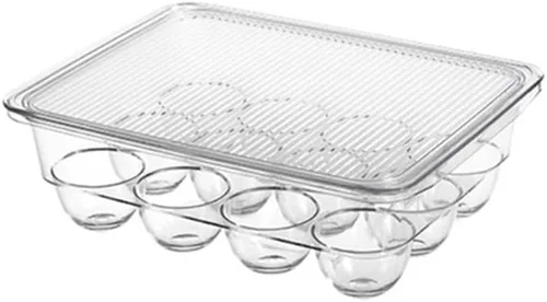 Vista 3 de Caja transparente de 12/14/21 rejillas para refrigerador, con tapa, bandeja de almacenamiento separada para almacenar alimentos
