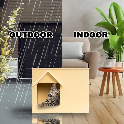 Vista 7 de Casas para gatos al aire libre, refugio feral, condominio de madera para gatos callejeros, resistente, impermeable y aislado con puerta de escape