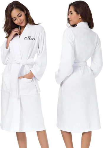 Vista 2 de AW BRIDAL 2Pcs His and Hers Terry Cloth Robes for Couples, Mr and Mrs Hooded Matching Robe Set, Wedding Engagement Gifts