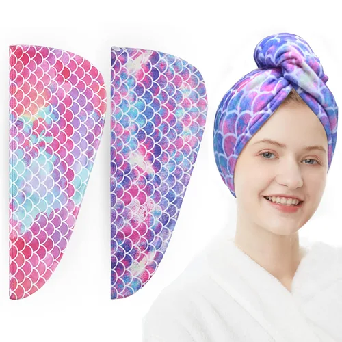 Vista 9 de ELLEWIN Paquete de 3 toallas para el cabello, turbante de ducha de microfibra con botones, toallas de pelo súper absorbentes de secado rápido
