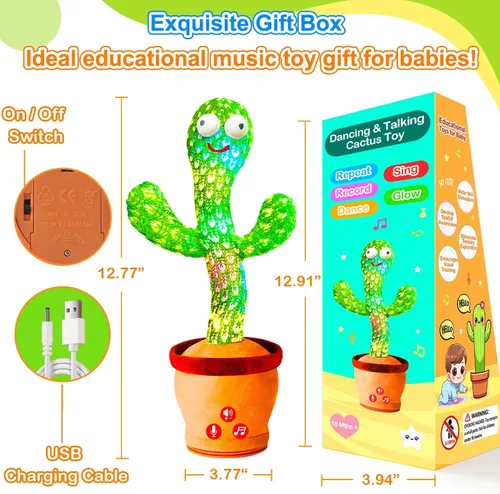 Vista 6 de Rechargeable Baby Toys Dancing Talking Cactus Toy, Volume Adjustable, Singing Mimicking Repeating, Easter Gifts/Easter Basket Stuffers for Baby