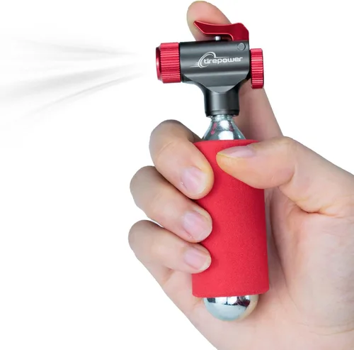 Vista 11 de CO2 Bike Tire Inflator - Push-Button Presta & Schrader Compatible CO2 Bike Pump or 12X 16g Threaded CO2 Cartridges for Road Bikes, MTB, Hybrid Bikes