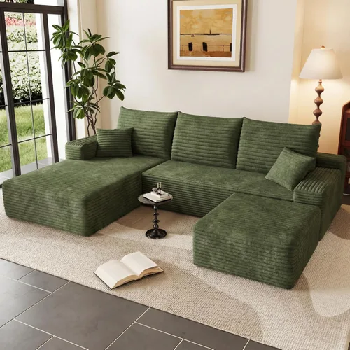 Vista 48 de Sofá modular Cloud de 95 pulgadas con otomana, moderno sofá nube en forma de U con asiento profundo, cómodo sofá de pana de 3 plazas, sofá de espuma