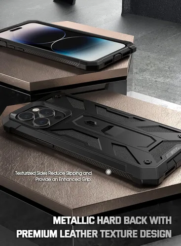 Vista 5 de Poetic Funda compatible con iPhone 14 Pro Max, funda Spartan para iPhone 14 Pro Max, textura de cuero resistente a prueba de golpes, con protector