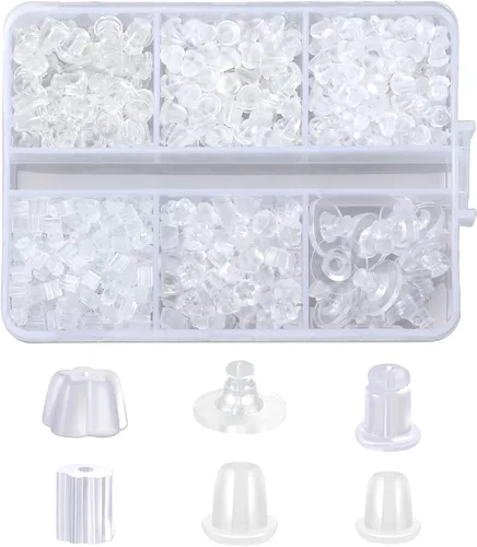 Vista 9 de 570 piezas de respaldos de goma para aretes, respaldos de silicona hipoalergénicos, respaldos de plástico transparentes para aretes, tope de bala