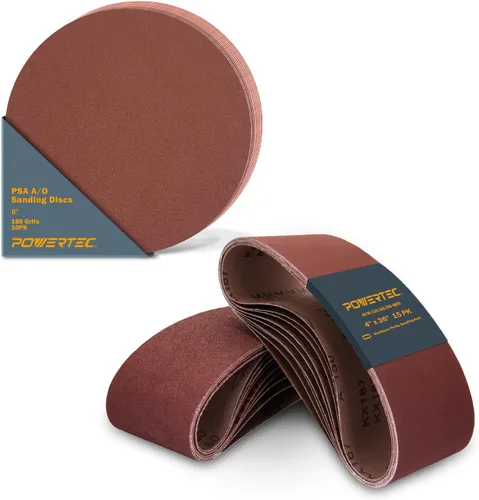 Vista 10 de POWERTEC 10 correas de lijado de 4 x 36 pulgadas, óxido de aluminio de grano 40, bandas de lijado de 4 x 36 pulgadas para lijadora de disco y banda