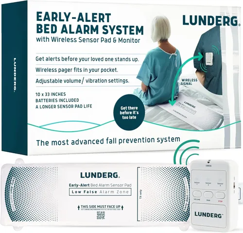 Lunderg Alarma de cama de alerta temprana para adultos mayores – Almohadilla de sensor inalámbrico y buscapersonas – con tecnología inteligente de