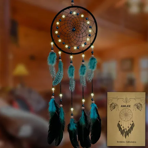 Vista 8 de Atrapasueños hecho a mano pluma nativa decoración de la pared del hogar negro