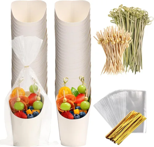 Vista 9 de Vasos Desechables para Charcutería 60 PCS con 200 PCS Palitos y 60 PCS Bolsas, Cajas de Bocadillos de Papel Kraft de 14 oz Vasos para Aperitivos