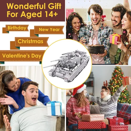 Vista 6 de Piececool Rompecabezas 3D para adultos, kits de modelo de tanque de metal, tanque Centurion Afv para bricolaje, bloques de construcción de bloques