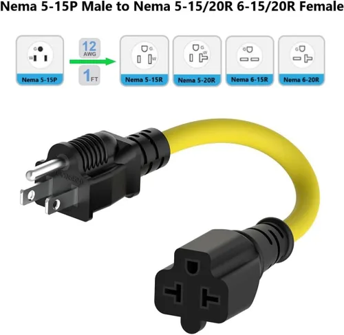Vista 2 de [Paquete de 2] Cable adaptador de 1 pie y 15 amperios de CA para el hogar a