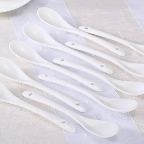 Vista 2 de Cucharas de porcelana blanca para café, té, yogur y helado, cucharas de cerámica para cubertería de 5 pulgadas, juego de 10
