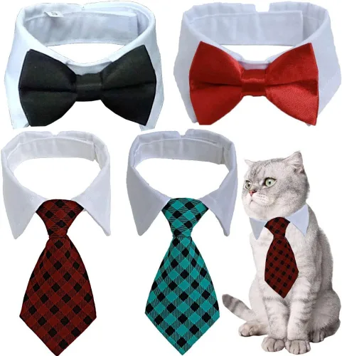 Vista 8 de 4 piezas para mascotas, perro, gato, corbatín, disfraz de mascota, ajustable, collar formal para gatos, perros pequeños, accesorios de aseo