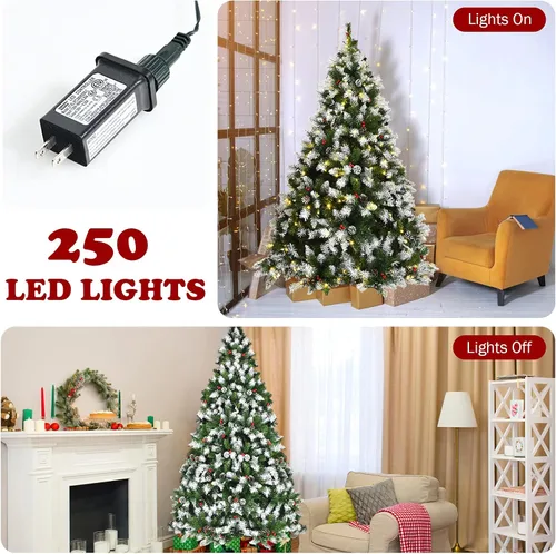 Vista 6 de Happygrill Árbol de Navidad preiluminado de 6 pies con 250 luces LED blancas cálidas y 818 puntas de PVC, 8 modos de iluminación, árbol artificial