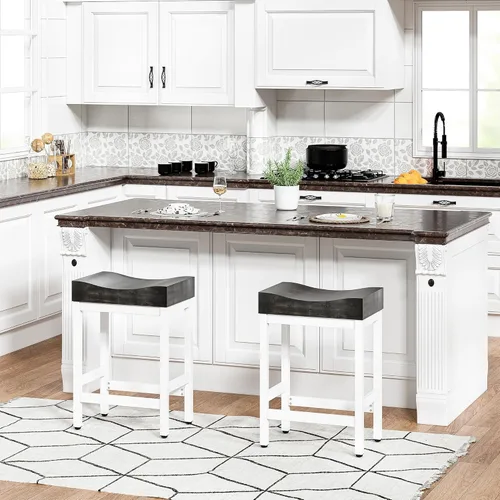 Vista 10 de IDEALHOUSE Juego de 2 taburetes de bar de madera maciza para isla de cocina, elegantes y resistentes