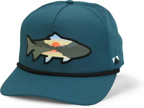 Vista 22 de Paramount Outdoors Sunset Trout Fishing Hat Mountain Fish Silhouette Performance Outdoor Hat with Comfort Snapback