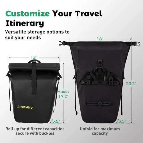 Vista 5 de Bolsa de alforja de bicicleta ligera – 27L Expandible Resistente al clima, PVC duradero de 550D con tiras de seguridad reflectantes, Bolsa