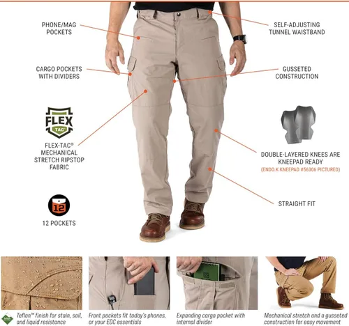 Vista 4 de 5.11 Tactical Stryke Operator - Pantalones de uniforme para hombre con elástico mecánico Flex-Tac, estilo 74369