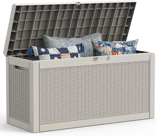 Vista 9 de Mars Villa Caja de almacenamiento de 31 galones para terraza, contenedor de almacenamiento de resina impermeable, resistente a la intemperie y a