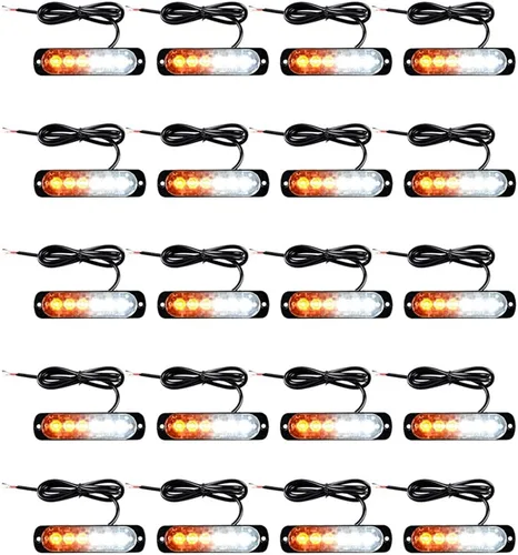 20 unidades de 6 LED blanco ámbar montaje en superficie de emergencia baliza de advertencia de flash de precaución construcción barra de luz