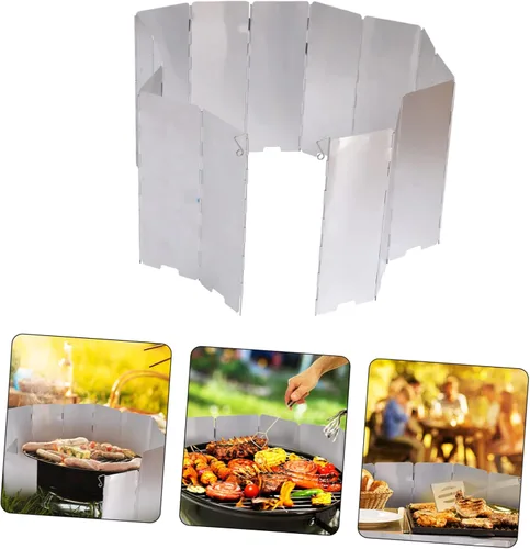 Vista 6 de GANAZONO 1pc Barbacoa Parabrisas Protector Protector de salpicaduras al aire libre Parabrisas al aire libre Aleación de aluminio plateado Utensilios
