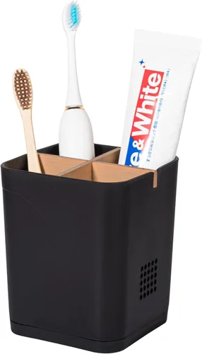Vista 18 de Soporte para cepillo de dientes eléctrico de 3 ranuras con divisores de bambú para baños, organizador de cepillos de dientes y pasta de dientes