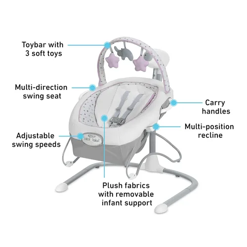 Vista 6 de Graco Soothe n Sway LX - Columpio para bebé con gorila portátil Camila