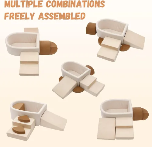 Vista 3 de Asweets Bloques de escalada de espuma con pozo de bolas para niños pequeños, juego suave de 6 piezas para niños pequeños, juguetes de escalada