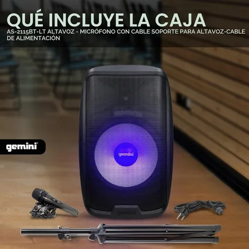 Vista 7 de Gemini Altavoz y soporte PA de 15", 1000 vatios, luces LED
