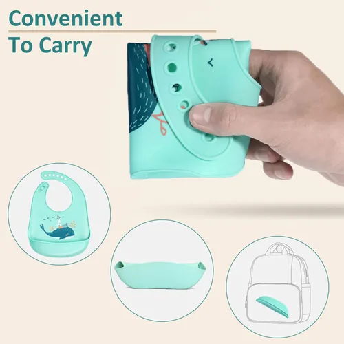 Vista 3 de Baberos de alimentación del silicón del bebé, 3pcs baberos impermeables ajustables para la alimentación
