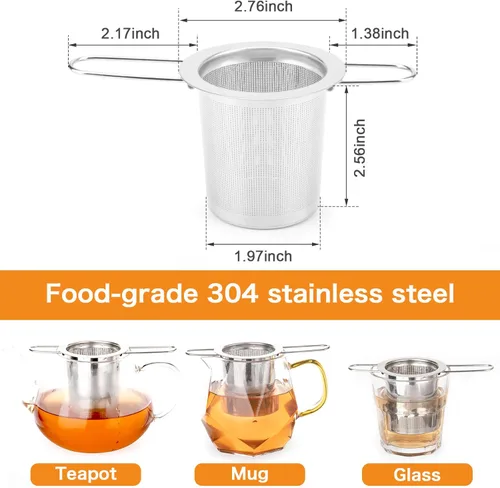 Vista 2 de Infusor de té, Colador de té de acero inoxidable Evmliy que se asienta en tazas, infusores de té para té suelto, colador de té de mango largo