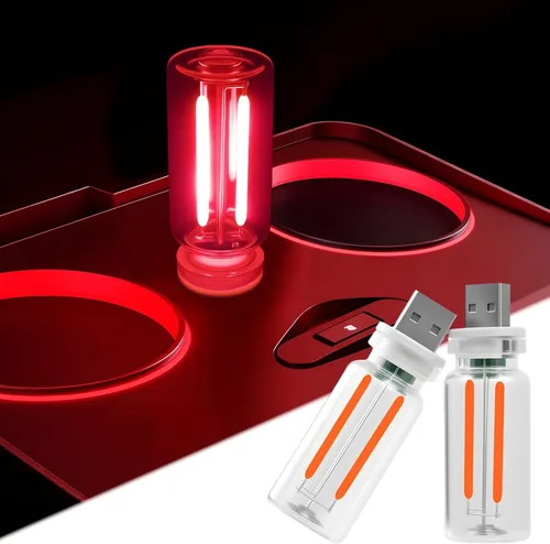 Vista 8 de 2 bombillas de luz nocturna USB para automóvil, luces ambientales para interiores de automóvil, regulables al tacto, mini USB retro, lámpara