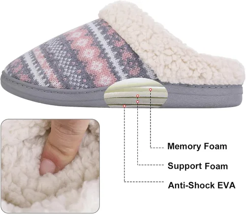 Vista 3 de Evshine Pantuflas de punto cálidas para mujer, cómodas pantuflas de invierno con forro polar con espuma viscoelástica y suelas para interiores