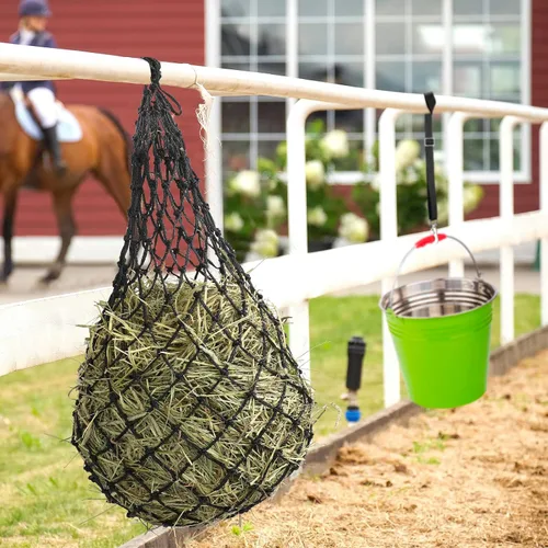 Vista 3 de 4 unidades de alimentador de heno de alimentación lenta para caballos, 2 x 2 agujeros de 40 pulgadas de longitud, red de alimentación de heno