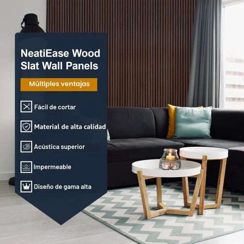 Vista 3 de NeatiEase Paneles de madera para pared, 4 piezas de 96 x 12.6 pulgadas, paneles de pared de listones de madera insonorizados para decoración