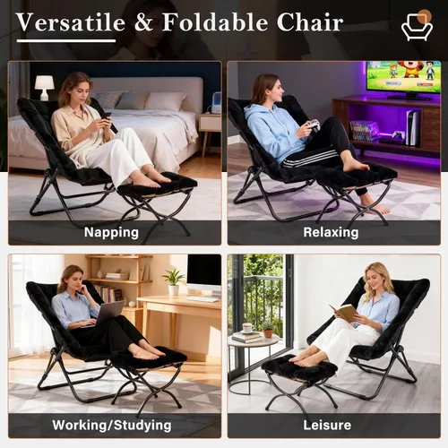 Vista 22 de Silla platillo, cómodas sillas de dormitorio, silla plegable de piel sintética de gran tamaño, silla plegable con marco de metal para sala de estar