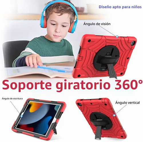 Vista 5 de BMOUO Funda para iPad de 9ª/8ª/7ª generación -10.2 pulgadas 2021/2020/2019 con protector de pantalla, soporte giratorio de 360º correa de mano