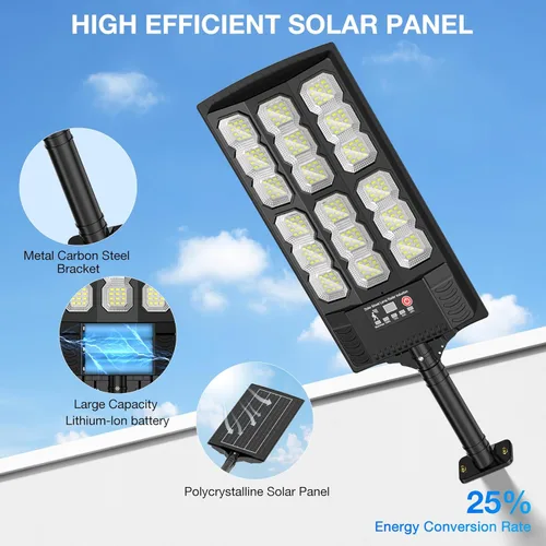 Vista 2 de Farolas solares para exteriores, luces LED solares de 20000 lm con control remoto, luces con sensor de movimiento, para exteriores, patio, garaje