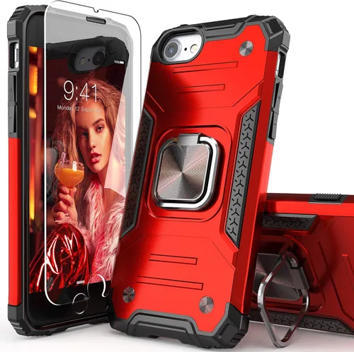 Vista 9 de Funda para iPhone SE 2020 con protector de pantalla, a prueba de golpes, con soporte de automóvil, ligera, funda protectora para iPhone 6/6s/7/8/SE