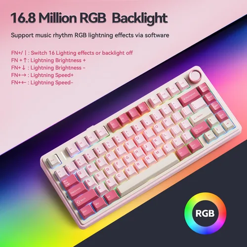 Vista 5 de AULA Teclado inalámbrico F75, 75% teclado para juegos intercambiable en caliente con sonido cremoso, Bluetooth2.4GHzUSB-C, teclado mecánico RGB