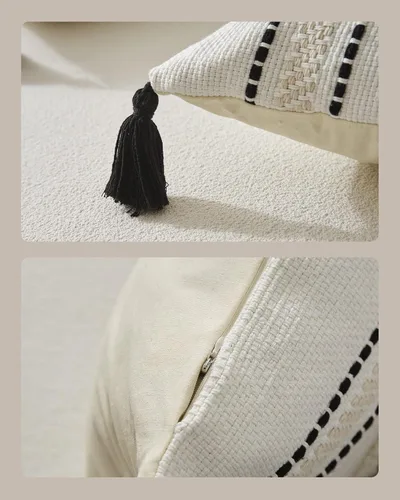 Vista 7 de Juego de 2 almohadas bohemias en blanco y negro para cama y sofá, fundas de almohada neutras de 20 x 20 pulgadas, color negro y beige, almohadas
