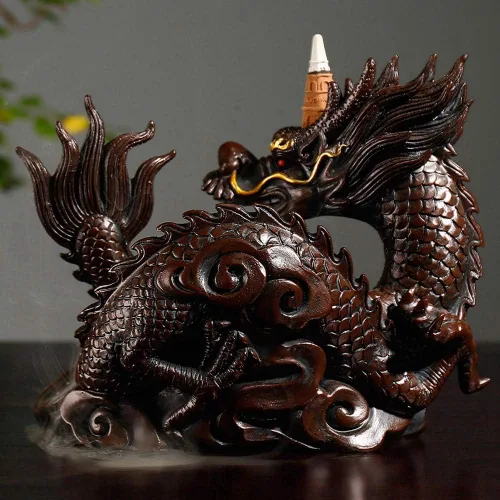 Vista 4 de LIZEALUCKY Quemador de incienso LED Dragon Backflow Incienso Conos Quemador de incienso Soporte para palo de incienso Porcelana Cerámica Reflujo
